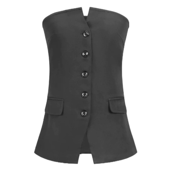 NEW COMMENSE Button Down Tube Top - Picture 3 of 5